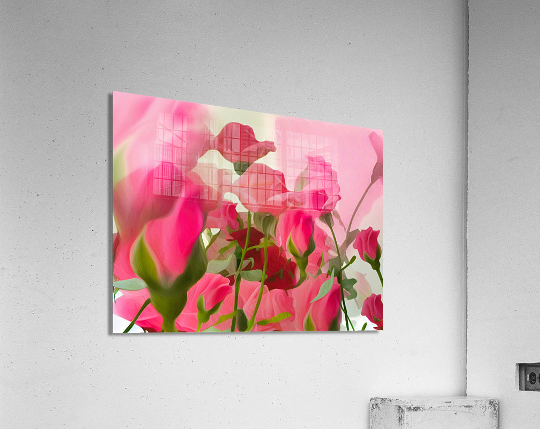 Blushing Love: A Bouquet of Pink and Red Roses by Le Boulanger - Acrylic Print