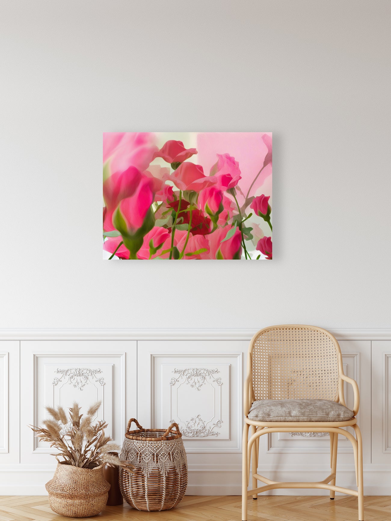 Blushing Love: A Bouquet of Pink and Red Roses by Le Boulanger - Giclée Stretched Canvas Print